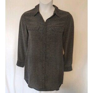 Equipment Femme Women's Sz M Silk Shirt Dress Black Geometric, Button Cuffs